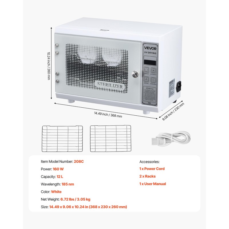 VEVOR Nail Tool Cleaning Machine, 12L Large Capacity, Multi-Functional Tool