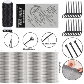 GliCraft 29 Pcs Trampoline Net Repair Kit Include 54 Yards Waxed Thread with 7 Pcs Upholstery Needles 36 x 12 Inch New Patches 20 Nylon Zip Ties Simple Convenient Repair of Trampoline Protective Net