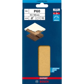 Bosch Professional Expert C470 Sandpaper with 8 Holes (for Hardwood, Paint on Wood, 93 x 186 mm, Grit 60, Orbital Sander Accessories), Pack of 10