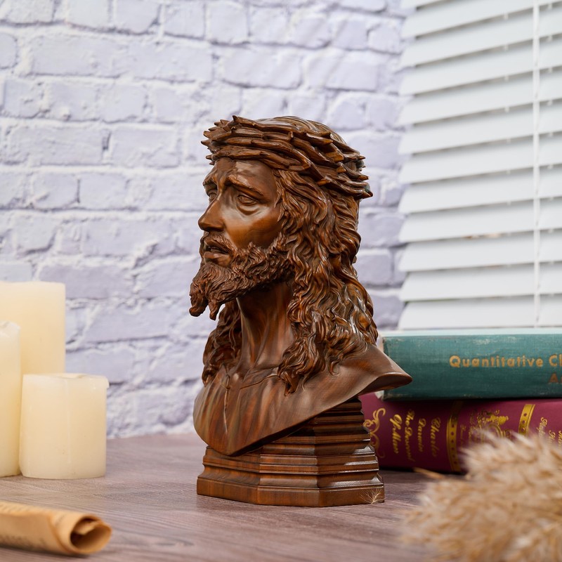 BGCarvedGrace Jesus Christ Bust Statue, Crown of Thorns