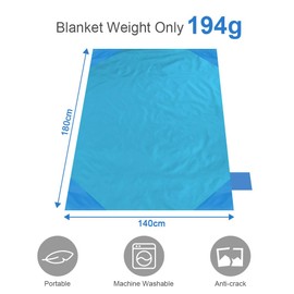Ainiv Picnic Blanket, Mini Pocket Beach Mat 140 x 180 cm (3-5 People) Foldable, Lightweight Waterproof Sand Free, Foldable Thin Ground Sheet for Outdoor Camping Hiking Travel - Blue