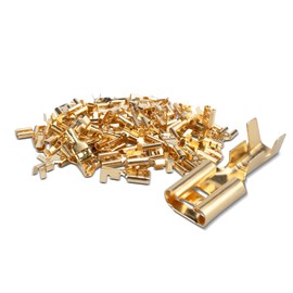 Innfeeltech 100 Pcs Non-Insulated Brass Spade Crimp Terminals, Connector Width 6.3mm for Cable 1mm² to 1.5mm²