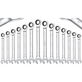 Unbranded 14pcs Ratcheting Wrench Set Metric 6-19mm Fixed Head Ratchet Combination Wrench
