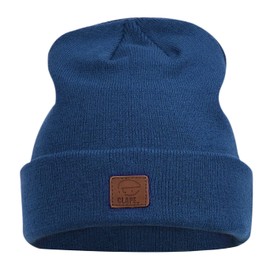 Clape Leather Patch Knit Hat Ribbed Beanie Hats Soft Comfortable Winter Hat Acrylic Cuffed Hat Casual Warm Hats