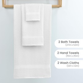 Martex Easy Living Everyday 6-Piece Bathroom Towel Set – 2 Bath Towels, 2 Hand Towels, 2 Wash Cloths – 100% Cotton – Soft, Fluffy, Quick-Dry Towels - White