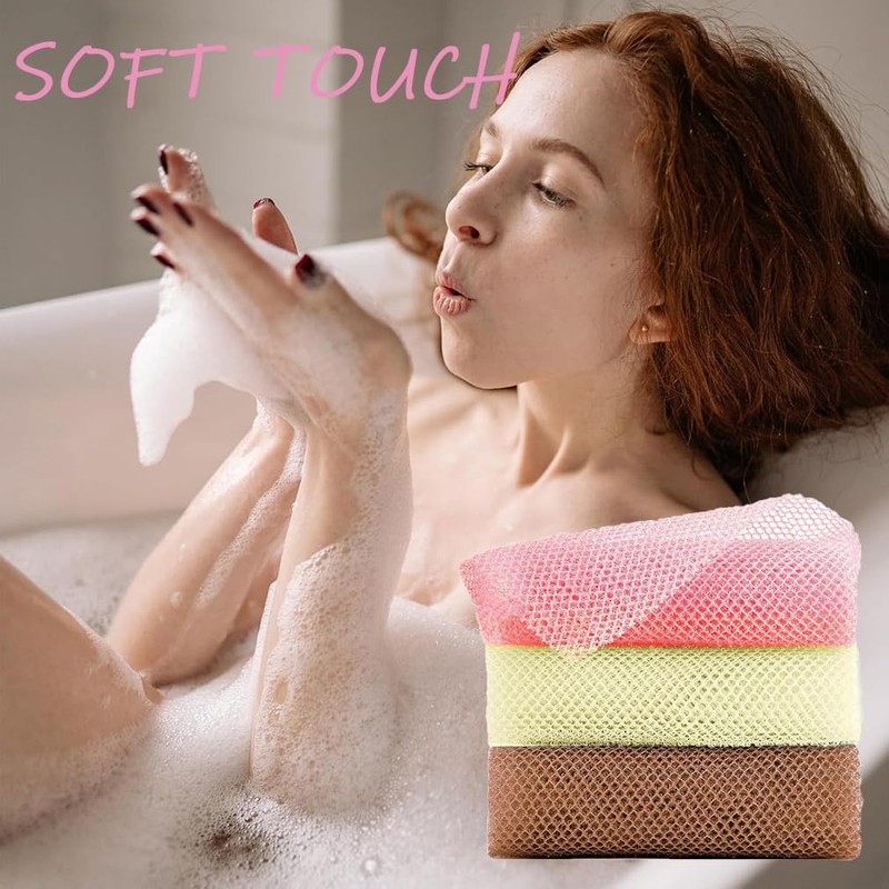 3 Pcs African Net Sponge - African Exfoliating Sponge, Long
