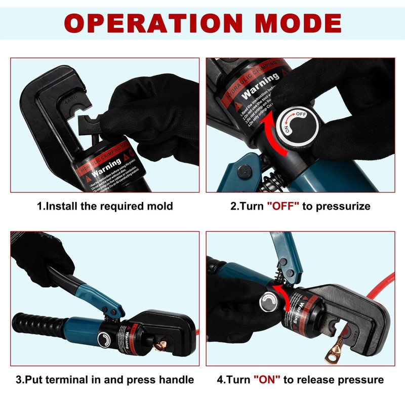 Tivorex Hydraulic Crimping Tool with 9 Dies, Battery Cable Lug