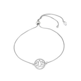 Vanbelle 925 Sterling Silver Jewelry - Lotus Adjustable Bolo Bracelet - Rhodium Plated - Designer Bracelet for Women