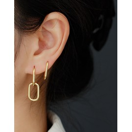 FASHGOOD 925 Sterling Silver Hoop Earrings for Women,Paperclip Dangle Earrings for Girls, Gold Small Hoop Drop Earring Hypoallergenic,Convertible Link Dangle Earrings