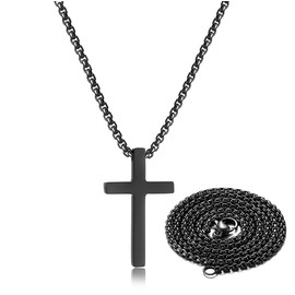 Stainless Steel Cross Necklace for men Silver Cross Necklace for boy cross chain for mens Small Cross Pendant Necklace Simple Jewelry (Black:Cross Pendant 0.8'' * 1.3'', 20.0)