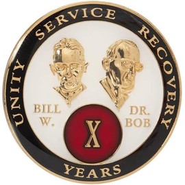 4 Year AA Founders Medallion Red and White Tri-Plate Sobriety Chip