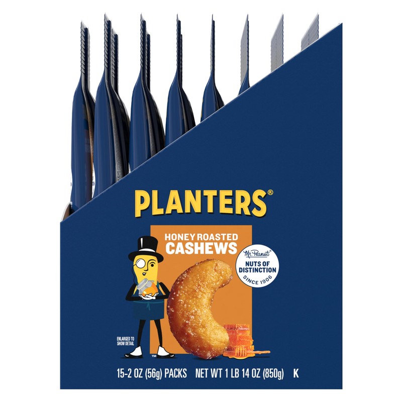 Planters Cashews Super Tube Nuts, Honey Roasted, 15-Count, 2-Ounce