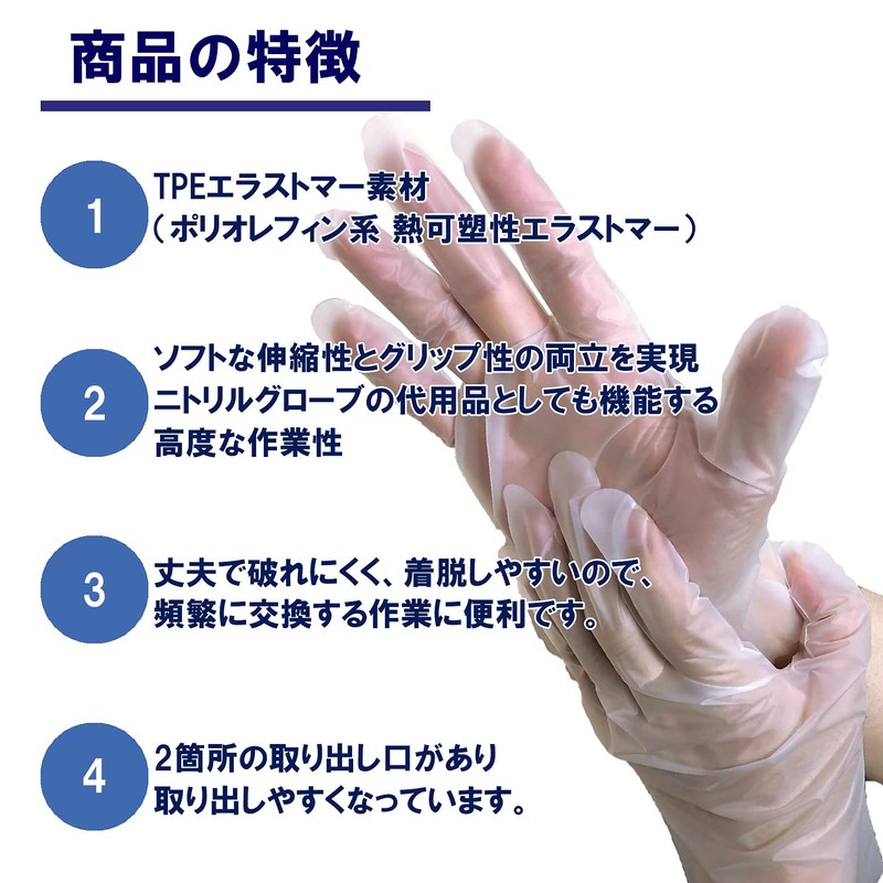 Meisei Disposable Gloves, Stretch Gloves, Elastomer, Poly Gloves (TPE), Medium,