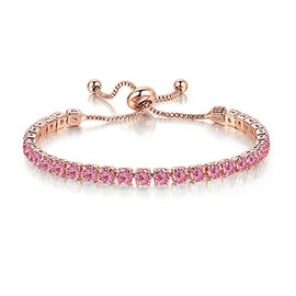 Gold Plated Cubic Zirconia Charm Bracelet Rhinestone Tennis Bracelets for Women Men-pink rhinstone 2
