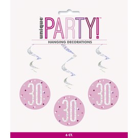 Unique 83811 Pink Hanging Swirl Decorations-32 Silver | 6 Pcs, Age 30
