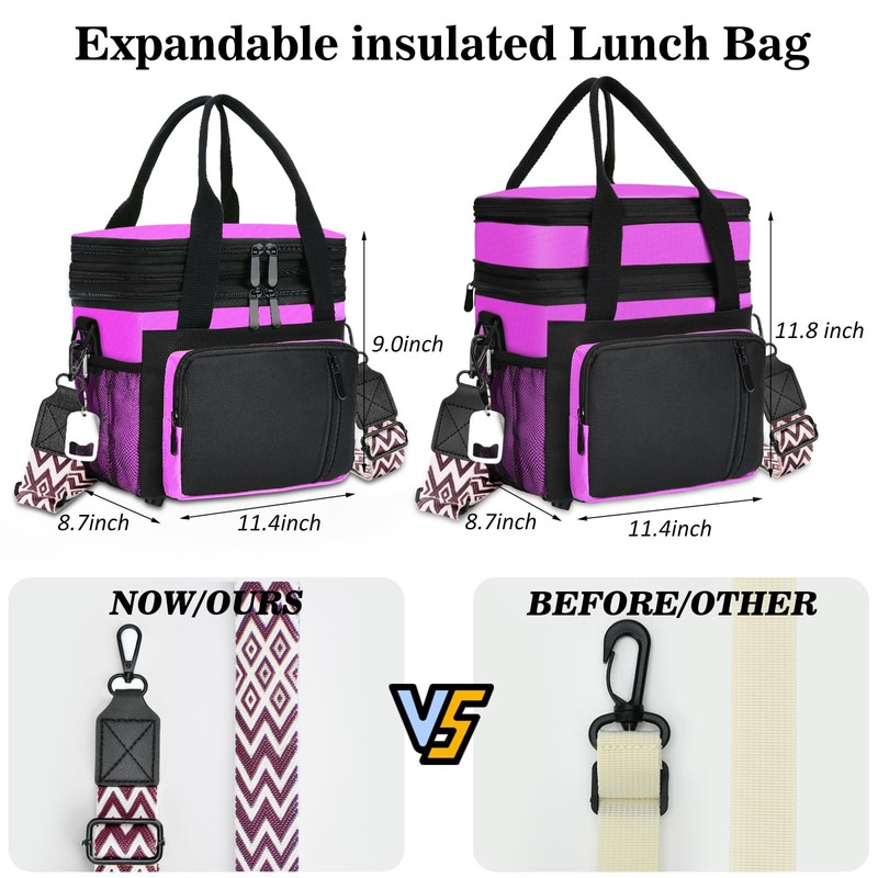 LOKASS Lunch Box for Women/Men-16L-Insulated Lunch Bag, Expandable Double-layer Leakproof