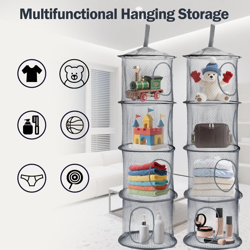 DIBALIYI 2 PCS Hanging Mesh Storage Net, 4 Tier Teddy