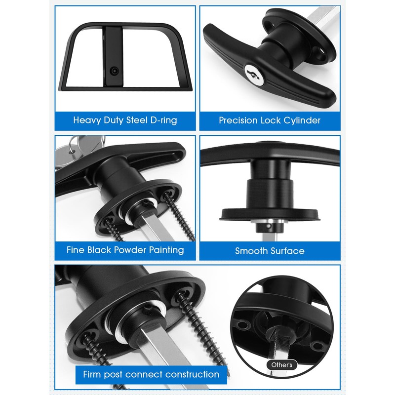 Quality Life Shed Door T-Handle Lock Latch Kit 4-3/4" Stem