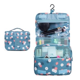 Hanging Travel Toiletry Bag, Waterproof Makeup Bag, Portable Cosmetic Bag, Travel Essentials, Toiletries Travel Organizer for Women Ladies Girls, Blue Flower