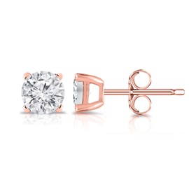 Diamond Wish 1/4 Carat Lab Grown Diamond Round Stud Earrings in 14k Rose Gold (G-H, SI2-I1, cttw) 4-Prong Basket Push Back