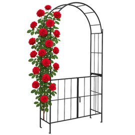 Giantex Garden Arbor with Gate, 90.5" H x 43.5" W Metal Arch Trellis for Climbing Plants, Outdoor Wedding Archway with Latch Door, Rust-Resistant Decorative Arch for Yard, Lawn, Garden Entrance