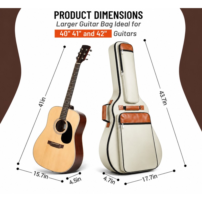 Padded Acoustic Guitar Gig Bag, Water-Resistant Oxford Carry Case with