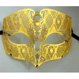 Masquerade Gold Male Diamond Design Laser Cut Venetian Masquerade Metal Filigree Mask Men