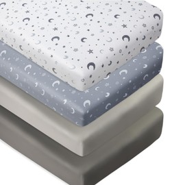 4 Pack Crib Sheets Soft Neutral Unisex Fitted Baby Standard Mattress Crib Sheets Set Set for Baby Boys or Girls (Moon)