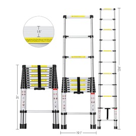 Telescoping Ladder 10.5FT, Telescopic Extension Ladder, Aluminum Alloy Folding Ladder Portable Multi-Purpose for Indoor Outdoor Work, Heavy Duty 330 lbs Load