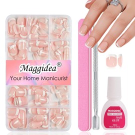 240Pcs French False Nails Short - Square Press On Nails Kit with White Tip for Women & Girls - 15 Sizes Full Cover Stick & Glue On Reusable Fake Nails - French Manicure Decorations
