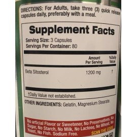 Beta Sitosterol 1200mg 240Caps GMO and Gluten Free