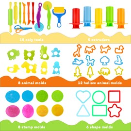 LCY WEDSHI Playdough Tool Set, 49 Pcs Play Dough Tools Sets for Kids Ages 4-8, Playdough Accessories Includes Animal Molds, Cutters Roller, Rolling Pins, Safety Scissors, Plastic Knife