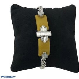 Lia Sophia Bracelet Color Coded Faux crystals mustard colored 6.5 to 7.5”