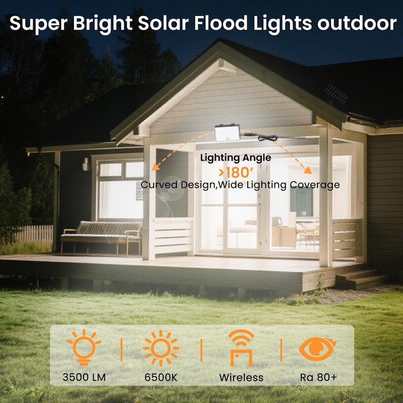 LumiZen Solar Outdoor Lights, 3800LM LED Flood Lights with 16.4