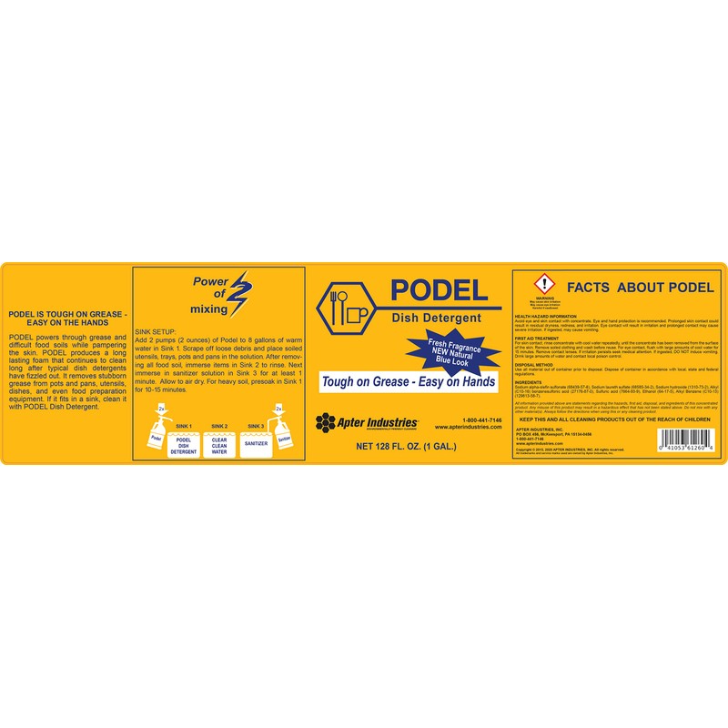 Apter Industries Podel Concentrated Dish Detergent - Highly Concentrated Detergent