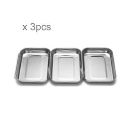 Supremery Breading Set Stainless Steel 3-Piece Set - 3 x Bowls for Breading 23 x 15 x 3 cm - Cutlets Meat Fish - Metal Breading Street Grill Tray Rectangular