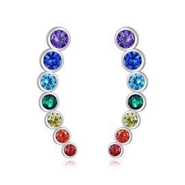 Chakra Ear Climber Sterling Silver 7 Chakra Ear Crawler Zircon Ear Cuff Earrings Jewellery Gifts for Women Mum Wife, Sterling Silver, Cubic Zirconia