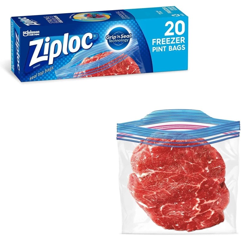 Ziploc Pint Food Storage Freezer Bags, Grip 'n Seal Technology