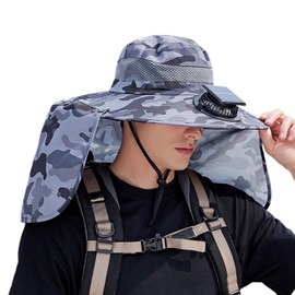 Fan Hats for Men | USB Breathable Wide Brim Solar Fan Hat with Neck Flap,Women's Accessories for Boating Outdoor Yard Hot Day Golf Mowing Travel Beach Hiking Sports Gray