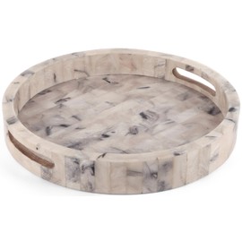 Round Serving Tray 12 Inches | MDF with Epoxy Resin Inlay | Decorative Tray with Handles for Easy Carrying | Multipurpose Use for Serving & Home Decor