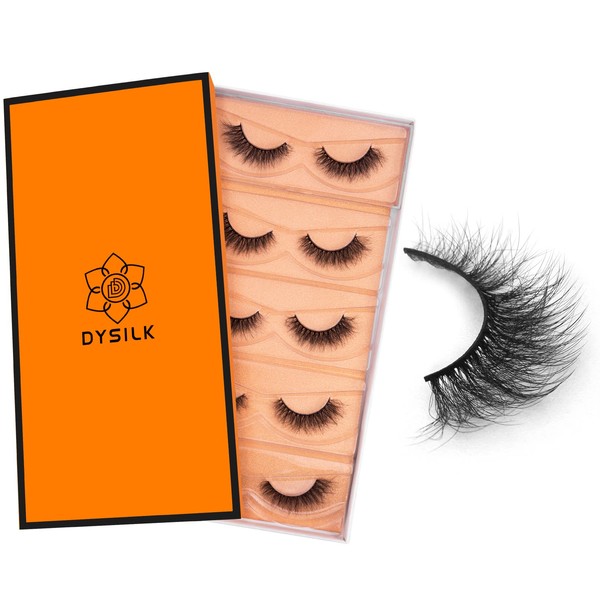 DYSILK 5 Pairs 6D Lashes Faux Mink Eyelashes Wispy Fluffy