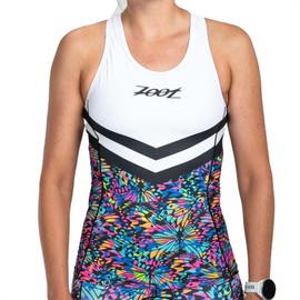Zoot Women’s LTD Racerback Triathlon Tank Top, Sleeveless Tank for Racing & Endurance Training, Built-in Bra & Rear Pockets - Mariposa - Medium