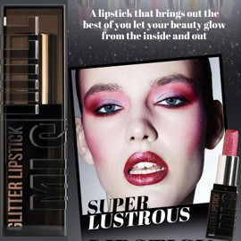 Glitter Lipstick - Moisture & Metallic Shine Pink Lip Gloss - Soft & Hydrating Long Lasting & Waterproof - Non-Stick Cup Metallic Shimmer Lipstick