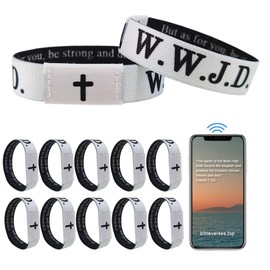 10Pack Wristbands Bible Verse Bracelets Scan, Christian Gifts for Women, Daily WWJD Jesus Scripture Bracelets, Christmas Wristband Bracelet for Men Mom (10Pack)