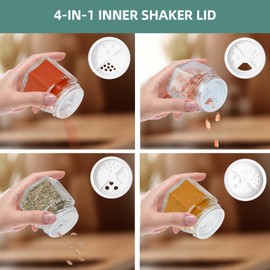 OPTWISELY Set of 10 Magnetic Spice Jars for Refrigerator, Glass Small Hexagon Magnetic Spice Containers with Labels, Shaker Lids, Fridge Magnetic Spice Rack Organizer with Jars
