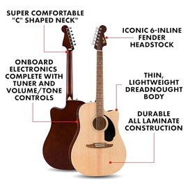 Fender California Debut Redondo CE Guitarra Electroacústica, Tapa de Pícea, Color Natural