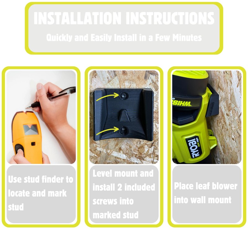Wall Mount for Ryobi 40v Leaf Blower | Compatible with