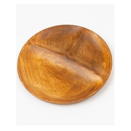 Emery Shokai SW-E053 Wooden Tableware Plate, Round Shape, Large, 3 Compartments, Acacia, Approx. Length 9.1 x Width 9.1 x Height 1.0 inches (23 x 23 x 2.5 cm), Handmade, Wood Grain Style, Natural Material, Makes Your Dining Table Gentle Atmosphere