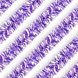 Purple White Christmas Tinsel Garland, 10m/32.8ft Chunky/Fine Christmas Tree Hanging Tinsel Decoration Metallic Tinsel Christmas Decoration Tinsel for Christmas Tree Decor (Purple White)