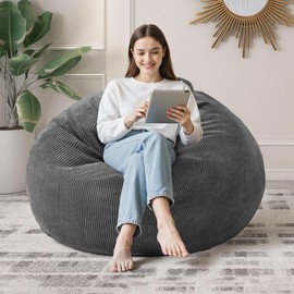 Cansunna 3FT Bean Bag Chairs Teardrop Bean Bag Chair for Adults Beanbag Chair with Memory Foam Filled Machine Washable Cover for Living Room, Bedroom (Large,Grey)